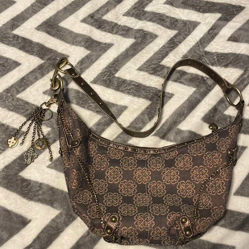Metallic print Kathy van zeeland cross body hobo bag, barely used